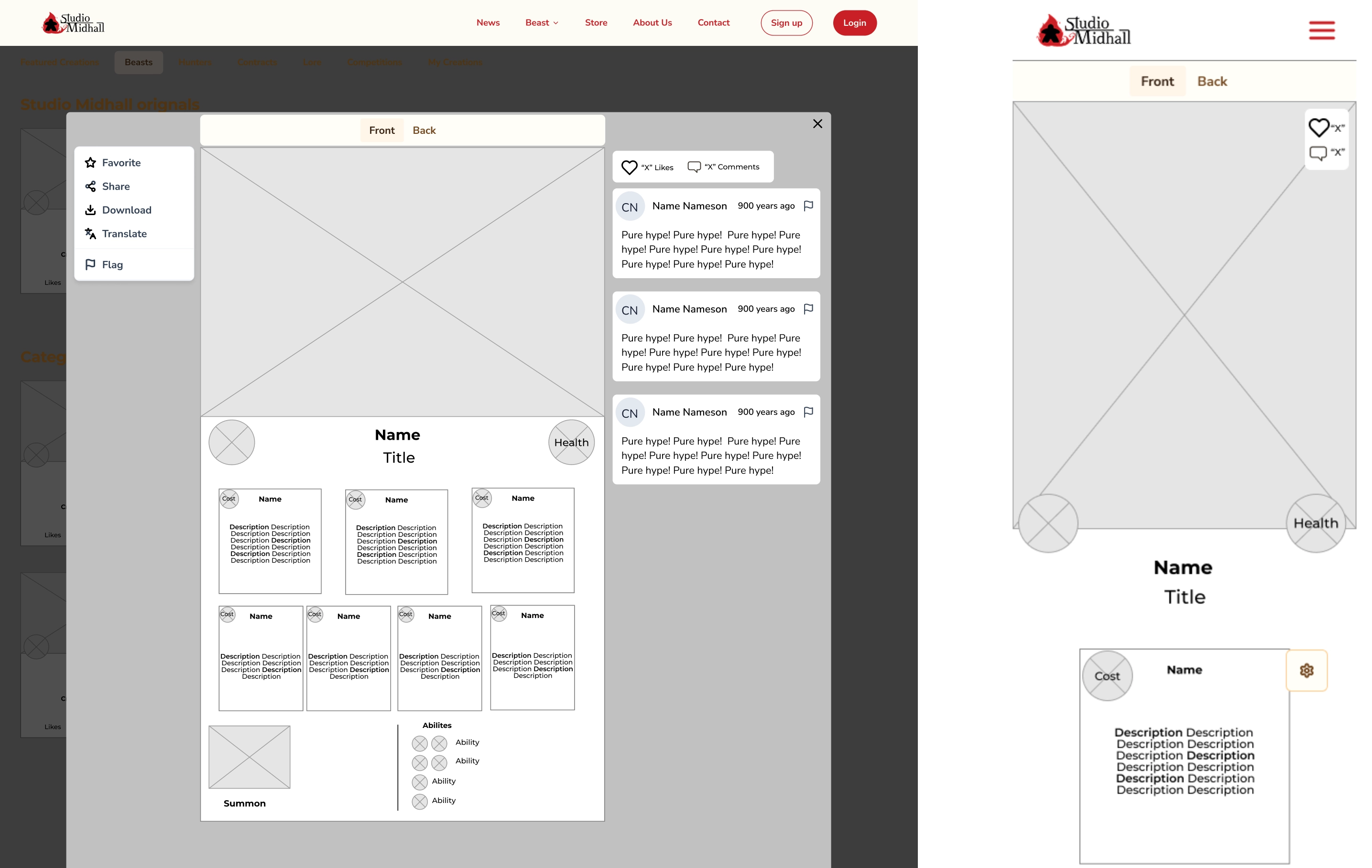 Wireframes — desktop and mobile