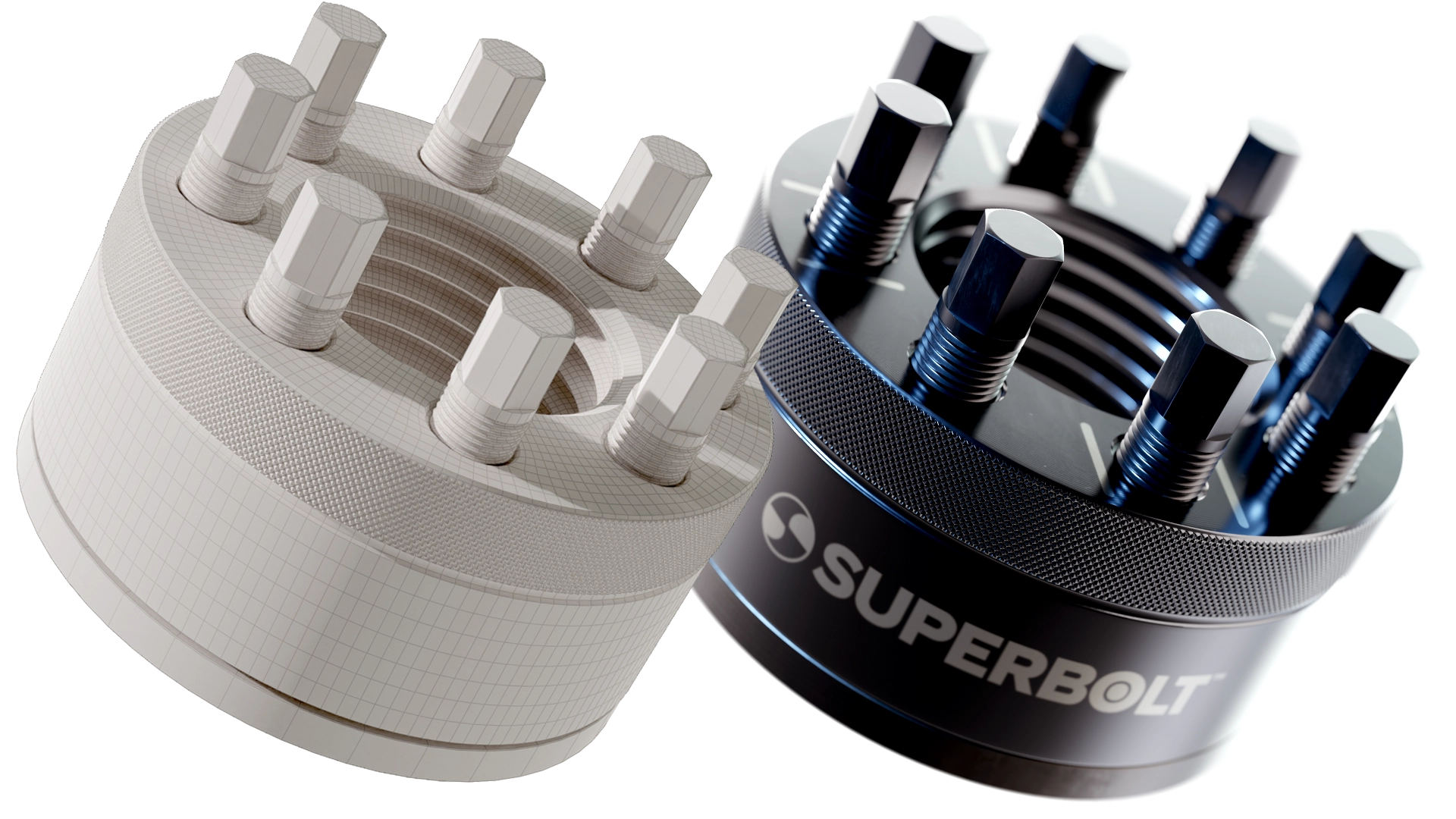 Superbolt NXT 3D model wireframe and final render