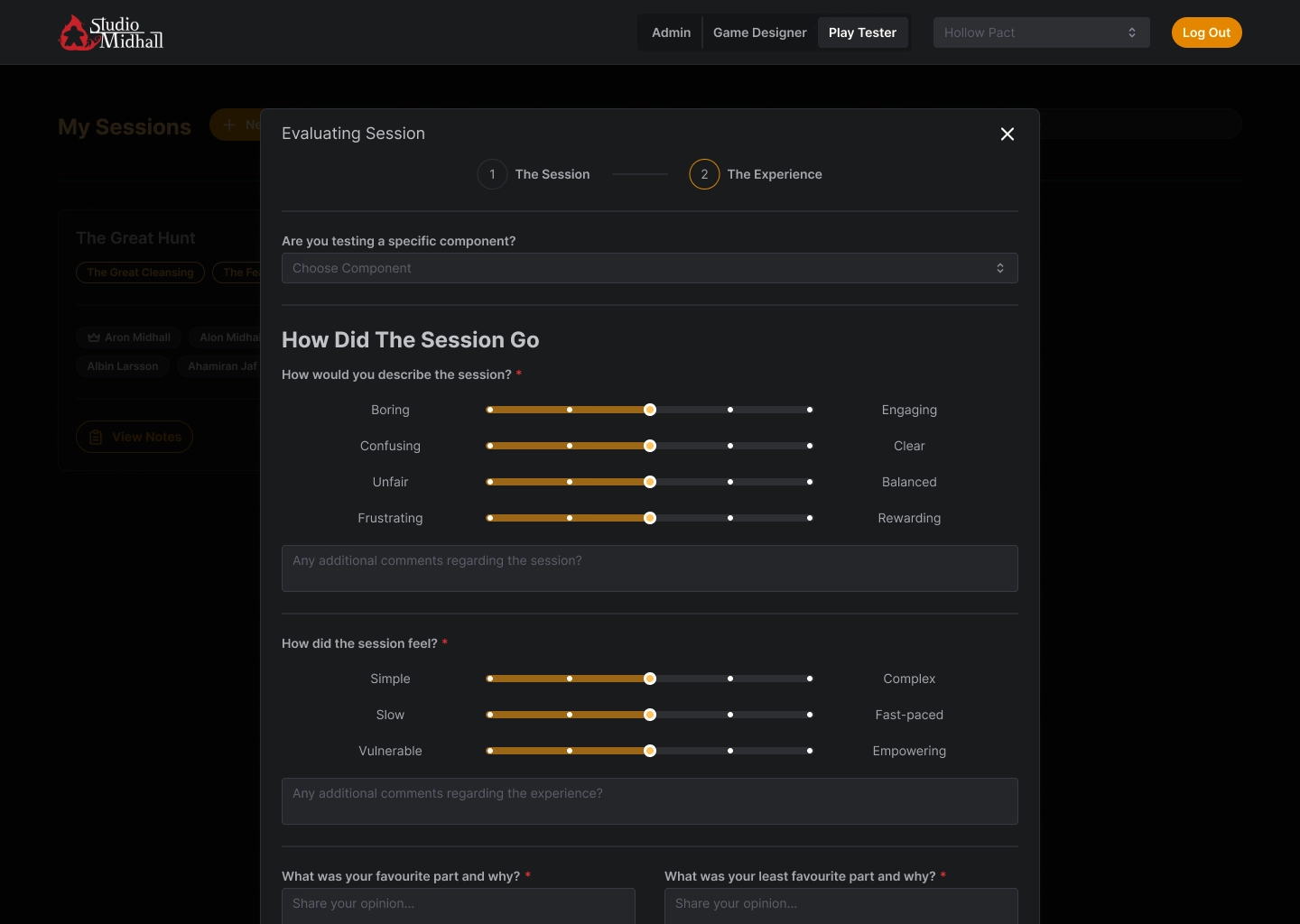 Playtester evaluation form